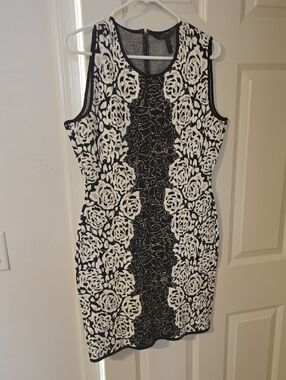 BCBG MaxAzria Black and White Floral Midi Bodycon Dress